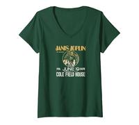 Damen Janis Joplin In Concert T-Shirt mit V-Ausschnitt, Waldgrün, L
