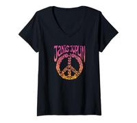 Damen Janis Joplin Peace Art Nouveau T-Shirt mit V-Ausschnitt