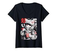 Damen Japan Streetwear Cyberpunk Y2K Hip Hop Techwear Manga Anime T-Shirt mit V-Ausschnitt