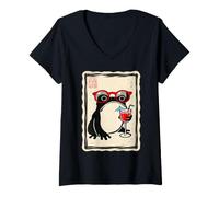 Damen Japanischer mürrischer Frosch Unbeeindruckt Strand Sommerurlaub T-Shirt mit V-Ausschnitt