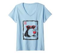 Damen Japanischer mürrischer Frosch Unbeeindruckt Strand Sommerurlaub T-Shirt mit V-Ausschnitt