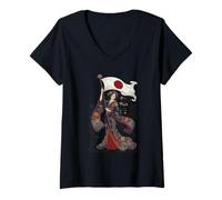 Damen Japanisches Mutterland Freiheit Flaggenträger - japanischer Jugendstil T-Shirt mit V-Ausschnitt