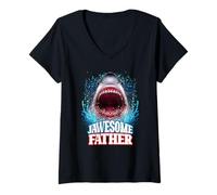 Damen Jawesome Father Dad Family Group Matching Great White Shark T-Shirt mit V-Ausschnitt