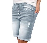 Damen Jeans Bermuda-Shorts mit Denim Aufschlag Jeans Shorts Damen Sommer Knielang Kurze Jeanshose Frauen High Waist Stretch Zerrissen Kurze Hose Baggy Ripped Bermuda Shorts Denim Shorts Jeansshorts