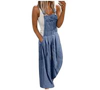 Damen Jeans Damen Latzhose Weite Bein Schlag Jumpsuit mit Tasche Loose Fit Baggy Playsuits Sommer Strampler Ärmellos Riemchen Overalls Casual Adjustable Bib Pants Lange Wide Leg Hosen