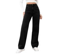 Damen Jeans Gerades Bein,Mittlere Taille Denimjeans Straight-Fit Hüftjeans Y2k Clothes Dark Wash Vintage Hosen Loose Pants Gerade Geschnitten Jeanshosen Bequeme Freizeithose mit Tasche(#B Black,L)