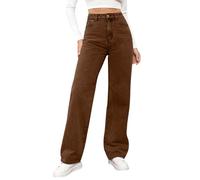 Damen Jeans Gerades Bein,Mittlere Taille Denimjeans Straight-Fit Hüftjeans Y2k Clothes Dark Wash Vintage Hosen Loose Pants Gerade Geschnitten Jeanshosen Bequeme Freizeithose mit Tasche(#B Brown,S)