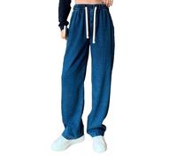 Damen Jeans Gerades Bein,Mittlere Taille Hüftjeans Dunkle Waschung Vintage Denimjeans Y2k Streetwear Straight-Fit Hosen Lose Fit Pants Jeanshosen mit Tasche Gerade Geschnitten Freizeithose(Blue,L)