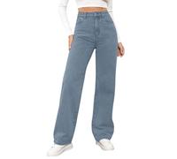 Damen Jeans Gerades Bein,Mittlere Taille Hüftjeans Straight-Fit Denimjeans Y2k Clothes Dunkle Waschung Vintage Hosen Lose Fit Pants Gerade Geschnitten Jeanshosen Freizeithose mit Taschen(#B Blue,S)
