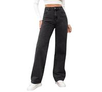 Damen Jeans Gerades Bein,Mittlere Taille Hüftjeans Straight-Fit Denimjeans Y2k Clothes Dunkle Waschung Vintage Hosen Lose Fit Pants Gerade Geschnitten Jeanshosen Freizeithose mit Taschen（#C Black,XL）