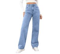 Damen Jeans Gerades Bein,Mittlere Taille Hüftjeans Straight-Fit Denimjeans Y2k Clothes Dunkle Waschung Hosen Lose Fit Pants Gerade Geschnitten Jeanshosen Freizeithose mit Taschen(#B Sky Blue,XXL)
