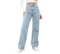 Damen Jeans Gerades Bein,Mittlere Taille Hüftjeans Straight-Fit Denimjeans Y2k Clothes Dunkle Waschung Hosen Lose Fit Pants Gerade Geschnitten Jeanshosen Freizeithose mit Taschen(#B Light Blue,XL)