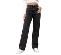 Damen-Jeans mit hoher Taille, gerades Bein, Distressed Boyfriend-Hose, dehnbar, leger, lockere Baggy-Hose, Schwarz , 38