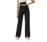 Damen-Jeans mit Strass, Pailletten, gerades Bein, weit, lockere Passform, lässig, ausgestellt, Vintage, Used-Effekt, Stretch, sehr dehnbar, für Yoga, Fitness, Sport, B schwarz, Small