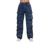 Damen-Jeans mit Strass, Pailletten, gerades Bein, weit, lockere Passform, lässig, ausgestellt, Vintage, Used-Effekt, Stretch, sehr dehnbar, für Yoga, Fitness, Sport 2025, blau, Small