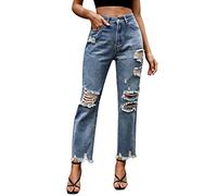 Damen Jeans Weiß, Damen Skinny Jeans Rissen Löcher Ankle Jeanshosen Jeanshosen Röhrenjeans Skinny Slim Fit Stretch Boyfriend Jeans Zerrissene Destroyed Jeans Bestickte Kleine Füße Elastische Hose