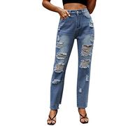 Damen Jeans Weiß, Damen Skinny Jeans Rissen Löcher Ankle Jeanshosen Jeanshosen Röhrenjeans Skinny Slim Fit Stretch Boyfriend Jeans Zerrissene Destroyed Jeans Bestickte Kleine Füße Elastische Hose