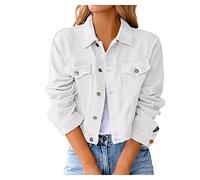 Damen Jeansjacke mit Knopfleiste, kurze Jacke, Langarm, mit Taschen, kurzer Mantel, lässig, einfarbig, für Frühling und Herbst, modisch und schick, weiß, 38