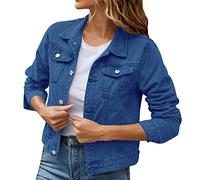 Damen-Jeansjacken Einfarbig Langarm Jacket Kurze Geknöpft Kurzjacke Jacke Jeans Revers Denim Mädchen Jeansjacken Jeansjacke Übergangsjacke Frühlingsjacke Damenjacken Dunkelblau M