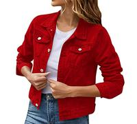 Damen-Jeansjacken Einfarbig Langarm Jacket Kurze Geknöpft Kurzjacke Jacke Jeans Revers Denim Mädchen Jeansjacken Jeansjacke Übergangsjacke Frühlingsjacke Damenjacken Rot M