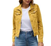 Damen-Jeansjacken Einfarbig Langarm Jacket Kurze Geknöpft Kurzjacke Jacke Jeans Revers Denim Mädchen Jeansjacken Jeansjacke Übergangsjacke Frühlingsjacke Damenjacken Gelb L