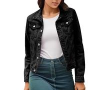 Damen-Jeansjacken Einfarbig Langarm Jacket Kurze Geknöpft Kurzjacke Jacke Jeans Revers Denim Mädchen Jeansjacken Jeansjacke Übergangsjacke Frühlingsjacke Damenjacken Schwarz L