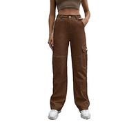 Damen Jeansrock lang - Latzhose für Damen, Street Color Pocket Loose Jeans Vintage, braun, Small