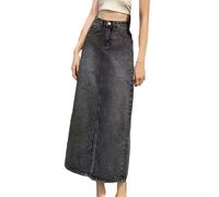 Damen Jeansrock Lang Sommer Casual Blau für midi Damen Jeansrock(Grey L)
