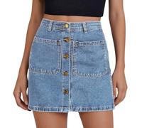 Damen Jeansrock Minirock Denim Skirt Hohe Taille Figurbetont Denim Kurz Jeansröcke mit Taschen Hohe Taille Lässig Gewaschen Gerader Rock