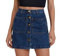 Damen Jeansrock Minirock Denim Skirt Hohe Taille Figurbetont Denim Kurz Jeansröcke mit Taschen Hohe Taille Lässig Gewaschen Gerader Rock