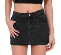 Damen Jeansrock Minirock Denim Skirt Hohe Taille Figurbetont Denim Kurz Jeansröcke mit Taschen Hohe Taille Lässig Gewaschen Gerader Rock