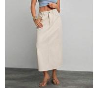 Damen-Jeansrock mit hohem Bund, einfarbig, lässig, gerader Schnitt, Midi-Länge, Petite