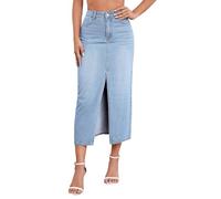 Damen-Jeansrock mit Schlitz vorne, hohe Taille, lässig, Midi-Länge, Jeansrock für kurvige Frauen, Hell, blau, Mittel