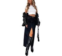 Damen Jeansröcke Hohe Taille Schlitz Vorne A-Linie Maxi Gothic Rock Lange Jeansröcke mit Taschen (Dunkelblau, M)
