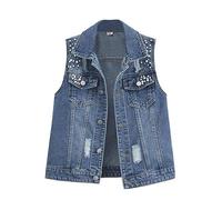 Damen-Jeansweste In Übergröße - Ärmellose Jeansweste, Jacke, Modische Nieten-Jeansweste, Punk-Party-Jeansjacke Mit Nieten, Schmale Passform, Ärmellose Weste Für Alle Jahreszeiten, Ärmelloser