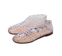 Damen Jelly Sandalen Transparente Mesh Flat Atmungsaktiv Strand Badeschuhe Wasserschuhe Hohle Ballett Sandaletten Bequem Leichte Flache Strandsandalen Rutschfest Freizeit Urlaub (White #2, 37)