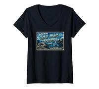 Damen Jimothy San Juan Islands Washington Vintage Postkarte T-Shirt mit V-Ausschnitt