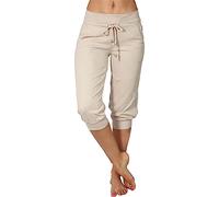 Damen Jogginghose 3/4 Sporthose Laufhose Loose Fit Sweathose Casual Capri Hose Jogginghose Damen 3/4 Sporthose Sommer Baumwolle Caprihose Sweathose Laufhose Freizeithose Sport Fitness (new1-Beige, M)