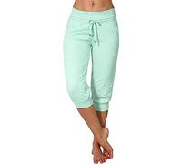 Damen Jogginghose 3/4 Sporthose Laufhose Loose Fit Sweathose Casual Capri Hose Jogginghose Damen 3/4 Sporthose Sommer Baumwolle Caprihose Sweathose Laufhose Freizeithose Sport (new1-Mint Green, XL)