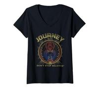 Damen Journey Gold Don't Stop Believin' Scarab Logo Vintage Band T-Shirt mit V-Ausschnitt