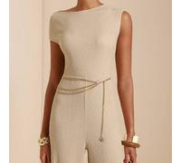 Damen Jumpsuit aus strukturiertem Stoff mit asymmetrischer Schulter und Taillengürtel