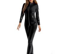 Damen Jumpsuit Elegant, HochgläNzender Catsuit Aus Latex Aufregende Clubwear Stretch-PVC-Jumpsuit FüR Eine Gewagte Und Selbstbewusste Frau