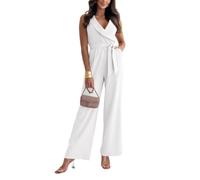 Damen Jumpsuit Festlich Elegant Overall Hochzeit Gast Lang Jumpsuits Buisness mit Gürtel Ärmellos Hosenanzug Damen V Ausschnitt Wide Leg Einteiler Romper Sommer Hochzeitsgast Playsuit mit Tasche
