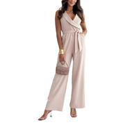 Damen Jumpsuit Festlich Elegant Overall Hochzeit Gast Lang Jumpsuits Buisness mit Gürtel Ärmellos Hosenanzug Damen V Ausschnitt Wide Leg Einteiler Romper Sommer Hochzeitsgast Playsuit mit Tasche