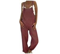 Damen Jumpsuit, Frauen Übergröße Overalls Casual Lose Latzhose Romper Baggy Playsuit Jumpsuit, Frauen Kleidung (Wein 5XL)