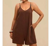 Damen Jumpsuit in Große Größen, ärmellos, einfarbig braun, aus strukturierter Baumwolle, locker geschnitten mit Taschen, elegante Lässig Kleidung für