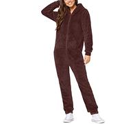 Damen Jumpsuit mit Kapuze Winter Warm Kuschelig Einteiler Overall Frauen Teddy Fleece Pyjama Jumpsuits Mit Cat Ear Solid Ganzkörperanzug Hausanzug Lang Schlafoverall Schlafanzug Strampelanzug