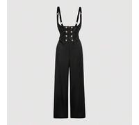 Damen Jumpsuit mit Metallknopf Taillengürtel, elegante schwarze Hosenträger-Hose