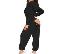 Damen Jumpsuit Sexy Fleece Mit Kapuze Und ÖHrchen Overall Mit Po Klappe | Schlafoverall Hausanzug Einteiler Schlafanzug GesäßSchlitz Onesie PlüSch Einfarbig Langarm Pyjama Anzug Winter Sportanzug