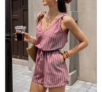 Damen Jumpsuit Shorts mit strukturierter Knopfverzierung, elastischem Bund, einfach und lässig für den Sommer